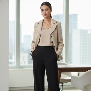 Tahari Arthur S. Levine Petite Beige Suit Blazer & Shell Set Pick Stitch 8P